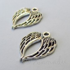 Angel Wings Charms 22mm Antiqued Silver Plated Pendants C2499 - 10, 20 Or 50PCs