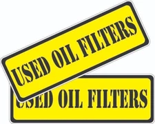 1 Pair (2) Used Oil Filters Container Decal Sticker 2.0" x 6.0" P957