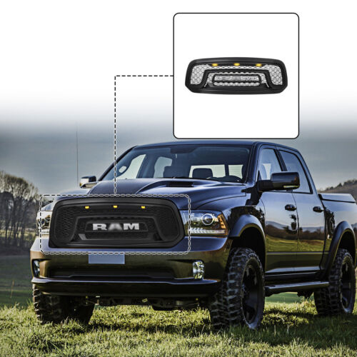 Grill for 2013-2018 Dodge Ram 1500 Front Grille Upper Bumper Mesh + Letters LED - Picture 10 of 10