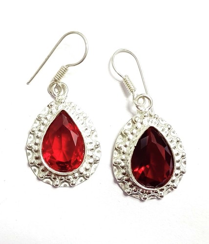40.25 Ct Red Topaz Pear Shape Stud Earrings Women Party Festival Jewelry GVL - Picture 3 of 8