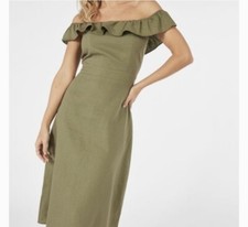 JustFab Dress Off the Shoulder Linen Midi -Green- Womens Size 2X
