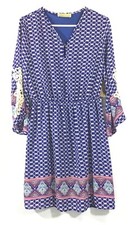 How Very Loved / Lizard Thicket / BOHO Crochet Sleeve Lined Blue Dress / Size M 
