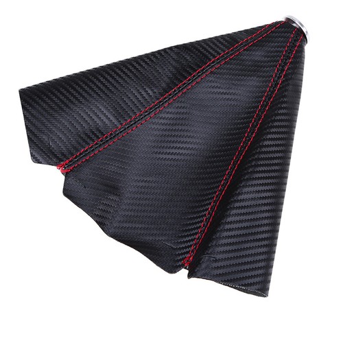 Black Real Leather Red Stitch Manual/Auto Gear Shift Knob Shifter Boot Cover - Picture 5 of 5