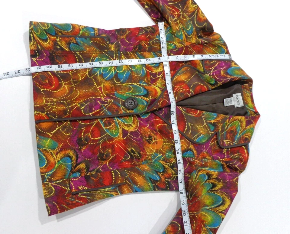 Chicos коричневый женщин цветочный Павлин металлический с подкладкой Blazer куртка Sz 0 маленький EUC - Изображение 4 из 4