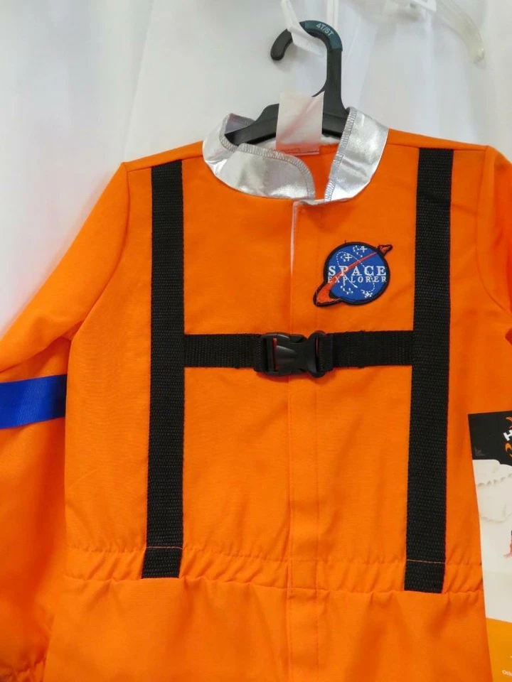 Disfraz de astronauta de Halloween para niños pequeños mono naranja y casco talla 4T-5T Foto 2 de 4