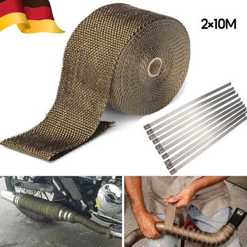 2x 10m Titan-Hitzeschutzband Auspuffband Bis 1400° Motorrad Hitzeschutz Krümmer - Bild 11 von 12