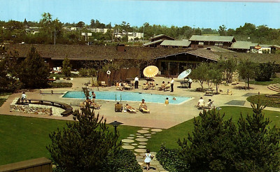Aerial View Los Gatos Lodge & Pool Vintage California Hotel Postcard