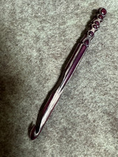 Hand carved Dark Purple Knight WOOD YARN CROCHET HOOK size M