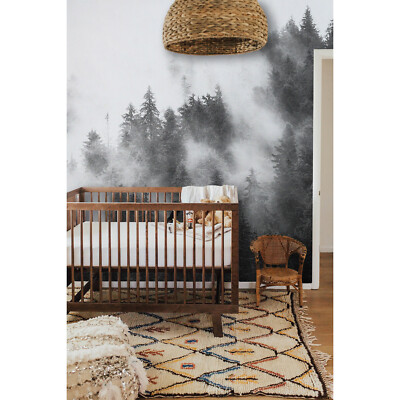Foggy Forest nursery fog woodland misty scenery landscape cloudy cold Wall Mural