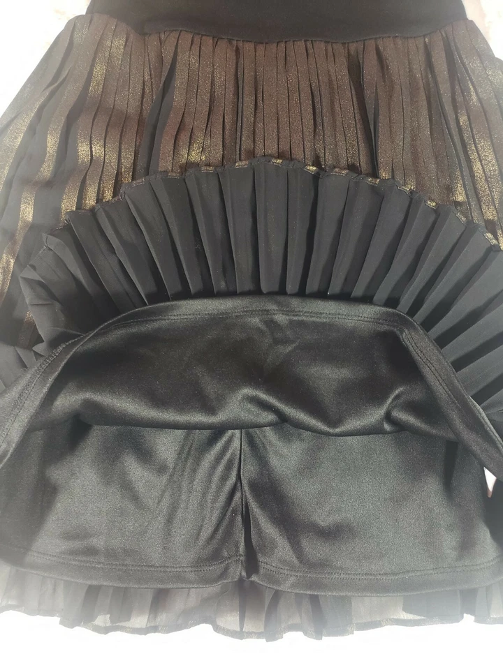 Vestido Falda Plisada Brillante Cobre Metálico Acampanado Calce Negro DKNY para Niñas Talla 6X Foto 4 de 4