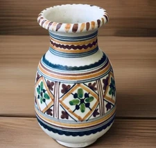 Vintage Spanish Sanguino Toledo Glazed Art Pottery Vase Rustic Earthenware 6.5”H