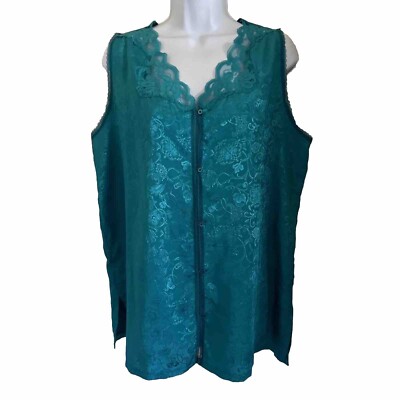 ADONNA Sleepwear SATIN Pajama Set Piece Aqua Floral Size Medium