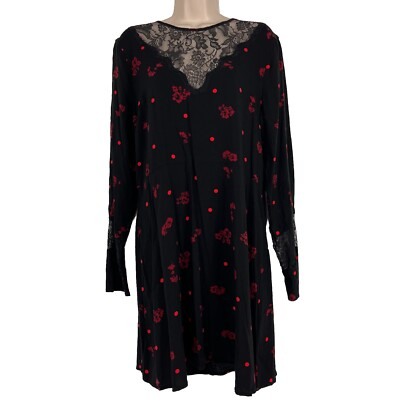 #ad Express Dress Women#x27;s Large Long Sleeve Floral Shift Lace Trim Above Knee $19.99