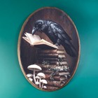 RAVEN AND BOOKS WOODEN DECOR, Cottagecore Bird Wood Plaque, Library Wall Art