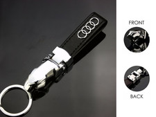PORTACHIAVI KEYCHAIN AUDI IN PELLE & ACCIAIO TESTA DI LEOPARDO A1 A2 A3 A4 Q3 Q7