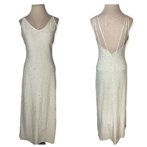 ST. JOHN Evening Size 8 formal Gown Ivory sequin Maxi Dress santana knit |  eBay
