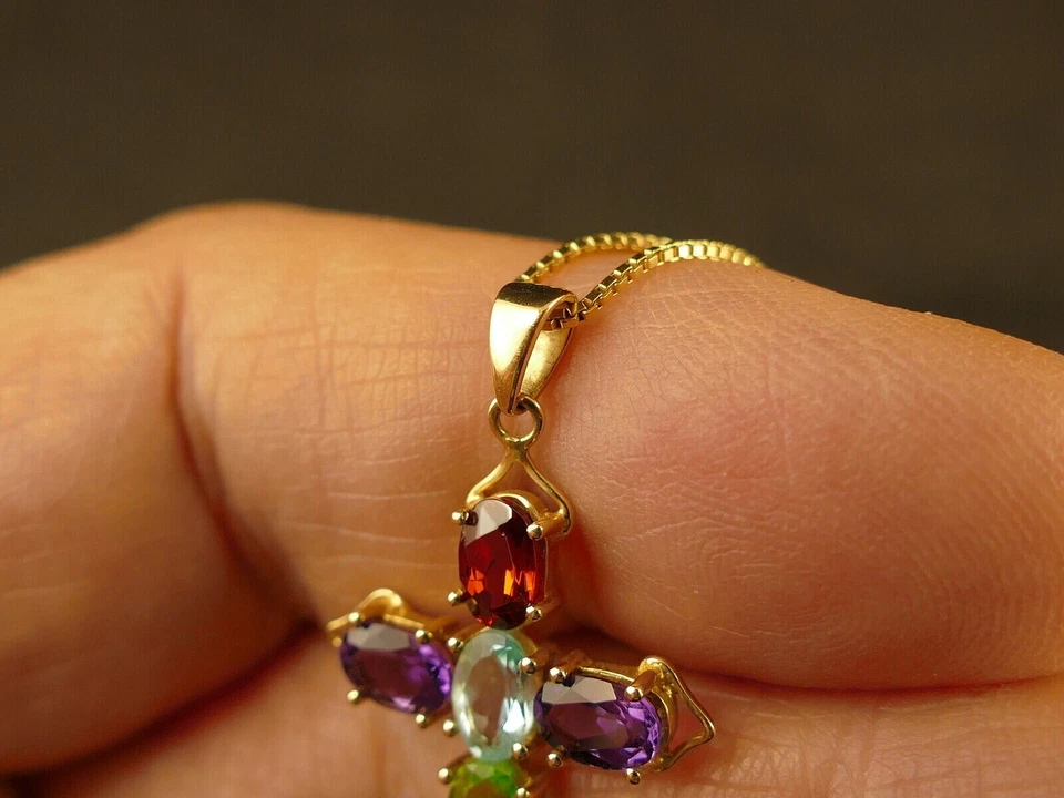 3Ct Oval Cut Lab Created Red Ruby CROSS PENDANT NECKLACE 14k Yellow Gold Plated - Image 2 of 4