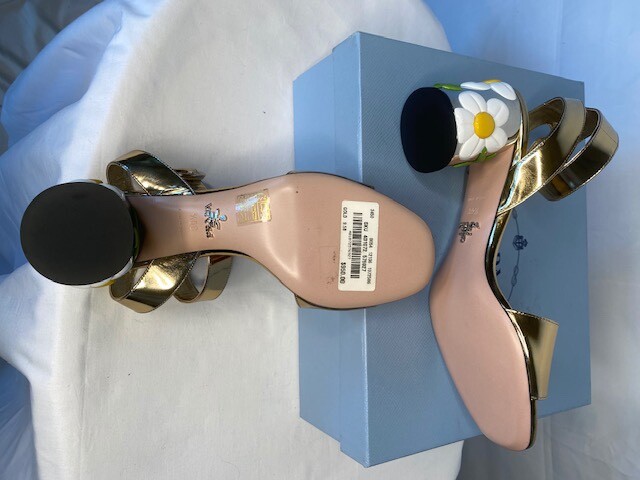 値下げ PRADA FLOWERパンプス 950 Prada GOLD/PLATINO Sandal CALZATURE DONNA FLOWER HEEL