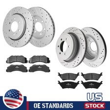 For Ford F-150 Front Rear Disc Rotors Ceramic Brake Pads w/ Manual Parking Brake