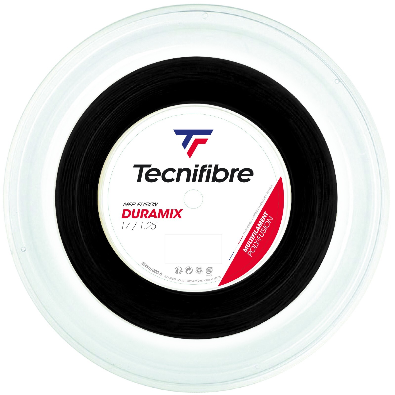 Tecnifibre DURAMIX Tennis Racket String - 1.25mm / 17 - 200m Reel - Black