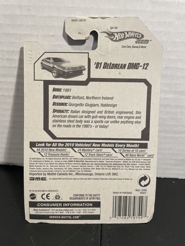 HOT WHEELS DELOREAN DMC-12 Silver Rear Opening Hatch 14/44 15/240 2010 New Model - Picture 2 of 23