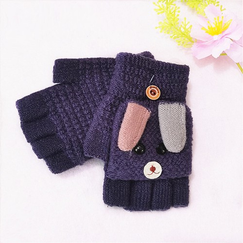 Winter Kid Fingerless Gloves Warm Flip Top Mitten Cover Dog Convertible - Picture 9 of 13