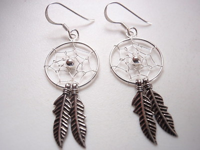Traumfänger Ohrhänger 925 Sterling Silber Doppelfeder