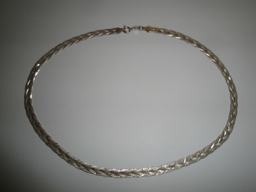 Collier collana vintage Argento 925 massiccio italiano treccia piatta liscia 6mm - Foto 9 di 9