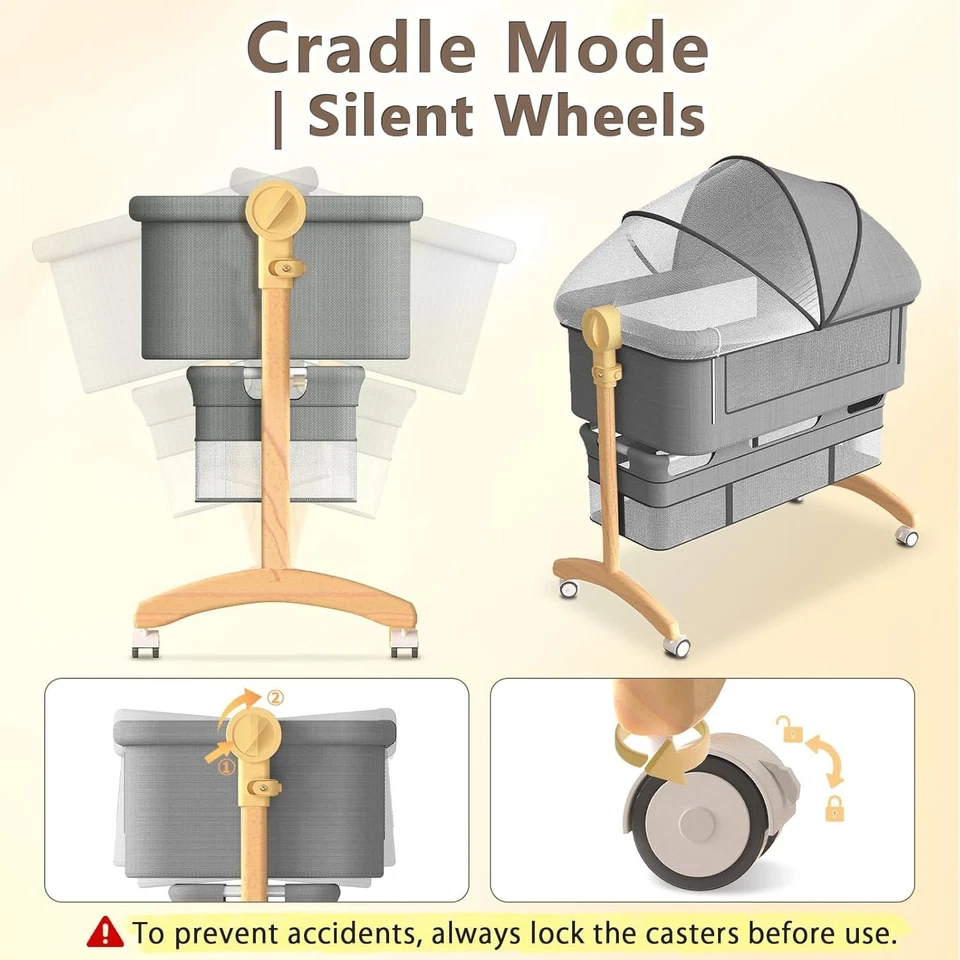 Bassinets Bedside Sleeper for Baby - Wooden Construction 3 in 1 Bedside Bassinet - image 4 of 4