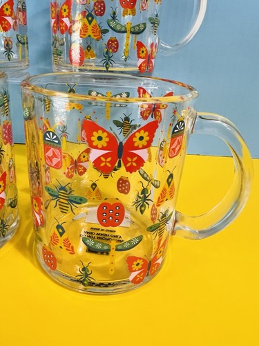 Lovely 4 Piece Boston Warehouse 18 Oz Clear Glass Mugs~Happy Bugs~Original Tags! - Picture 2 of 12