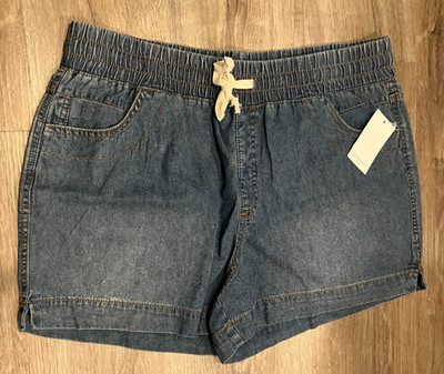 Westbound Petites Misses Pull-On Elastic Drawstring Denim Shorts, Blue Size PL