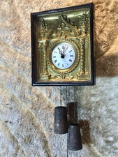 Antique French Mechanical Wall Clock 2 Weight Porcelain Dial Strike Working