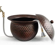BSTGIFTS Copper Finish Garden Hose Holder Pot w/ Lid - Stylish Water Hose Storag