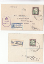 SAMOA 2/- 2 Register Covs:  1936 to Switzerland. 1944 Censored to Australia