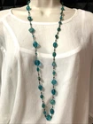 33" Long Chain Necklace Vintage Aqua Blue Glass Beads Balls Flowers Triangles