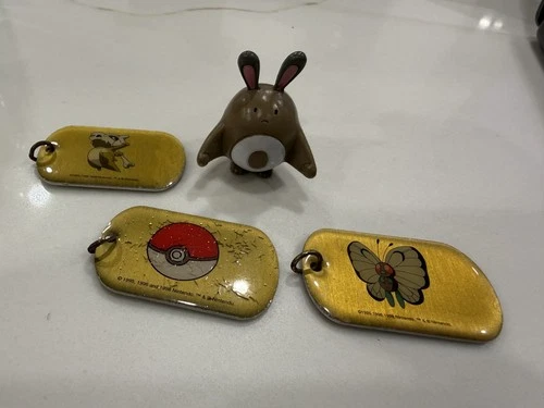 Vintage Pokemon Dog Tag Lot Butterfree Cubone + Sentret Figure Keychain
