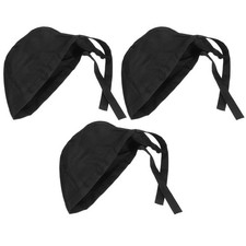 3Pcs Adjustable Ribbon Chef Hats Black Catering Turban for Kitchen and Cooking