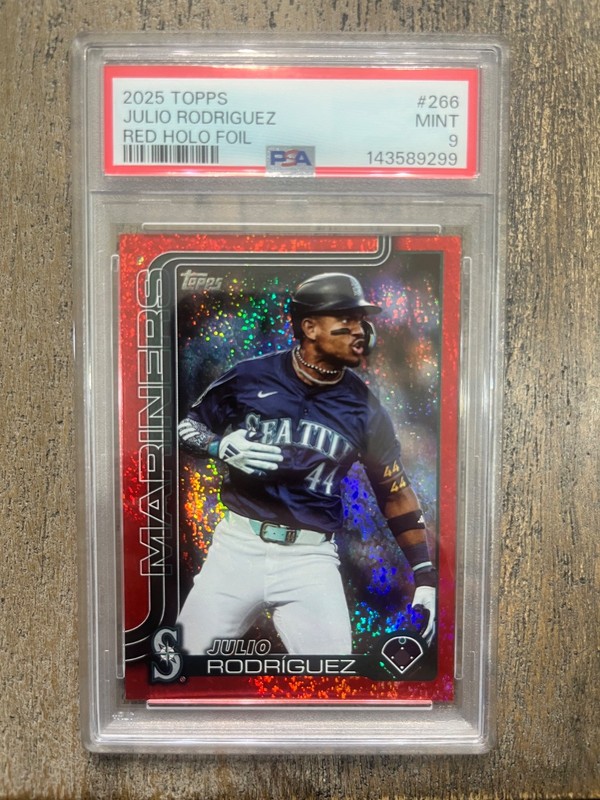 2025 Topps Julio Rodriguez Red Holo Foil #’d/5 LOW NUMBERED PSA 9