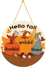 Fall Decorations for Home - Welcome Sign for Front Door,Rustic Round Wood Wreath