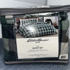 Eddie Bauer Home King Duvet “Birch Cove” Set Green Plaid New!!!