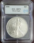 2008 Silver American Eagle $1 Dollar Certified ICG MS 70 Slabbed Coin