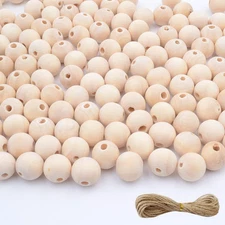 600pcs 12mm Wooden Beads for Craft with Jute Twine,Round Natural Unfinished Wood