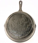 Wildlife Series Lodge Vtg Cast Iron Deer Buck Head Sun Moon 10” Skillet 3-Notch