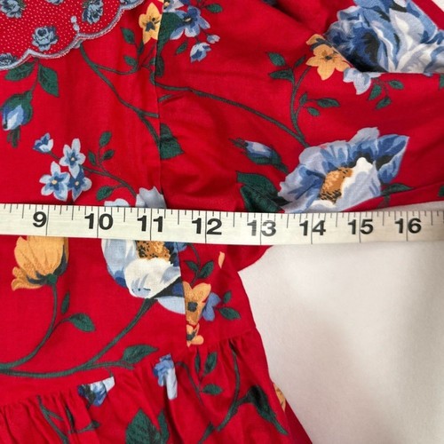 POLLY FLINDERS VTG Girls’ Red Floral Smocked Cottagecore Prairie Dress Size 6X - Picture 11 of 11