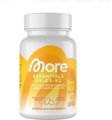 More Essentials O3-D3-K2, 60 Fish Oil Capsules with 500 mg EPA & 250 mg DHA