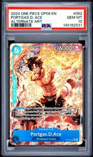 2024 One Piece OP08 EN Portgas D Ace Alternate Art #052 PSA 10 GEM MINT