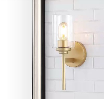 JONATHAN Y Juno 13 in. 1-Light Brass Gold Farmhouse Industrial LED Wall Sconce