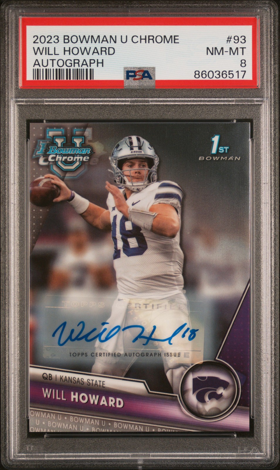 2023 BOWMAN UNIVERSITY CHROME AUTO #93 WILL HOWARD PSA 8