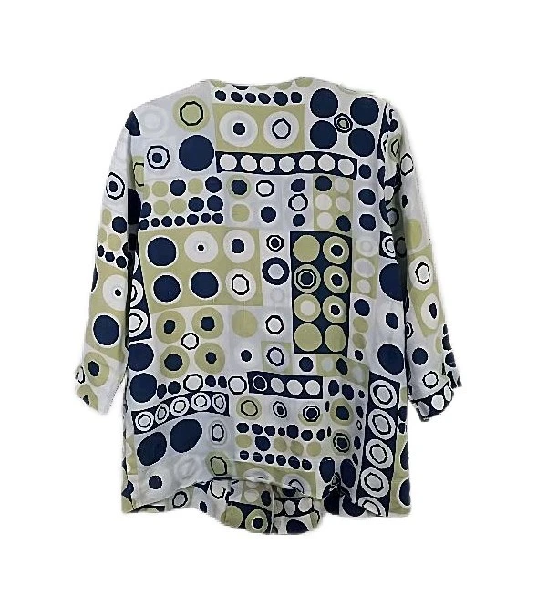 热卖 COTTON by Marc Ware 女式 S 码圆圈 100% 亚麻 V 领纽扣衬衫上衣 — 第 4/4 张图片