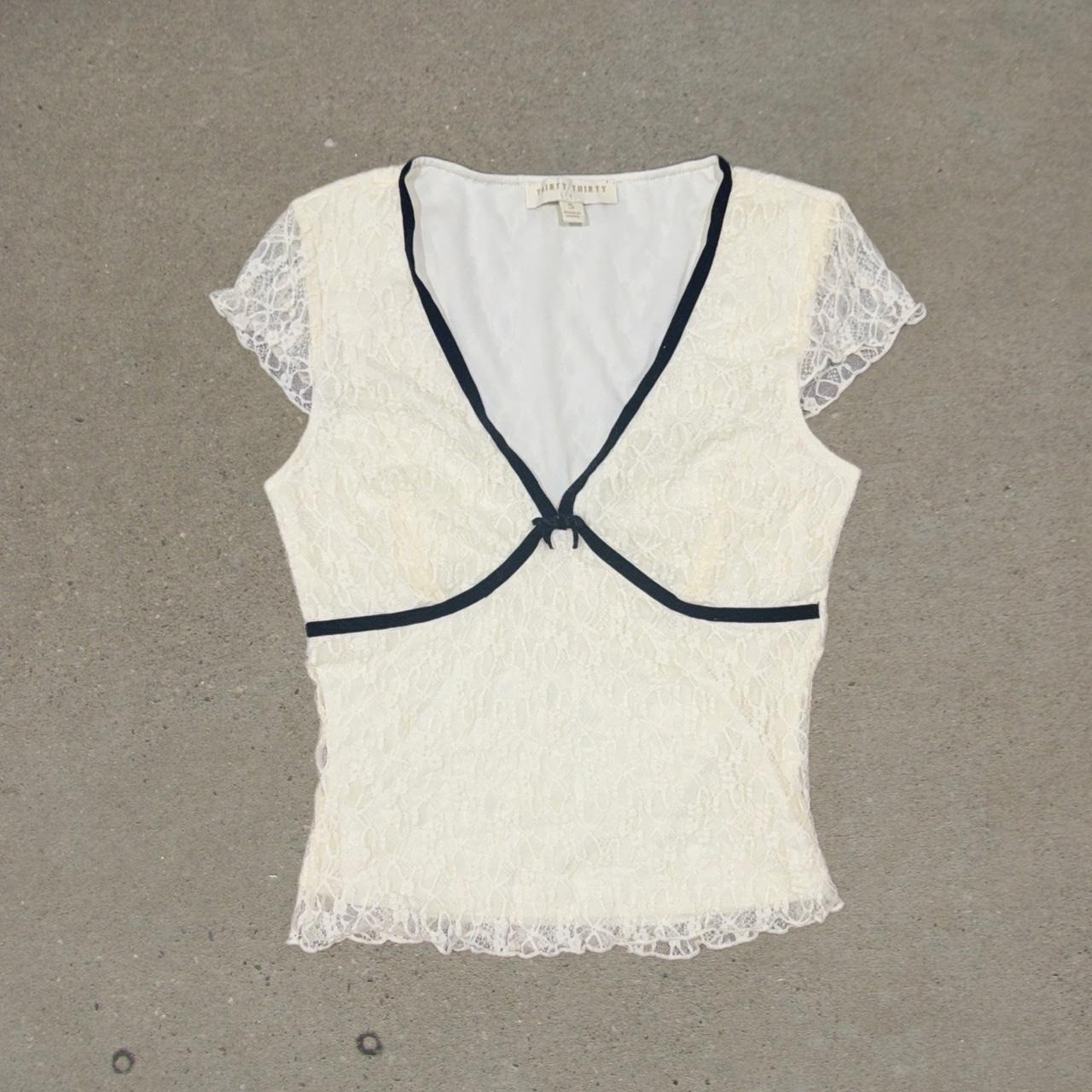 Y2K Thirty Thirty LA BabyDoll Coquette Cream Lace Top Size Small